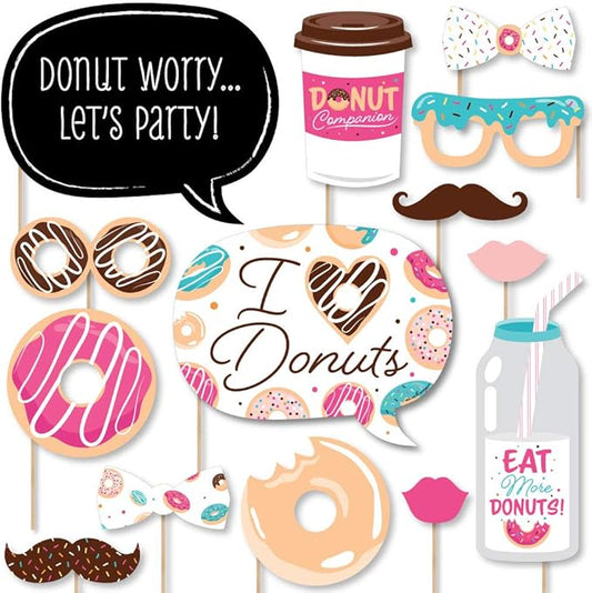 Big Dot of Happiness Donut Worry, Let's Party - Doughnut Party Photo Booth Props Kit - 20 Count