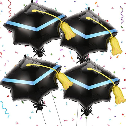 Graduation Cap Balloons -4pcs Large Academic Grad Cap Balloon Graduations Hat Foil Balloons for Class for 2026 Graduation Party Decorations