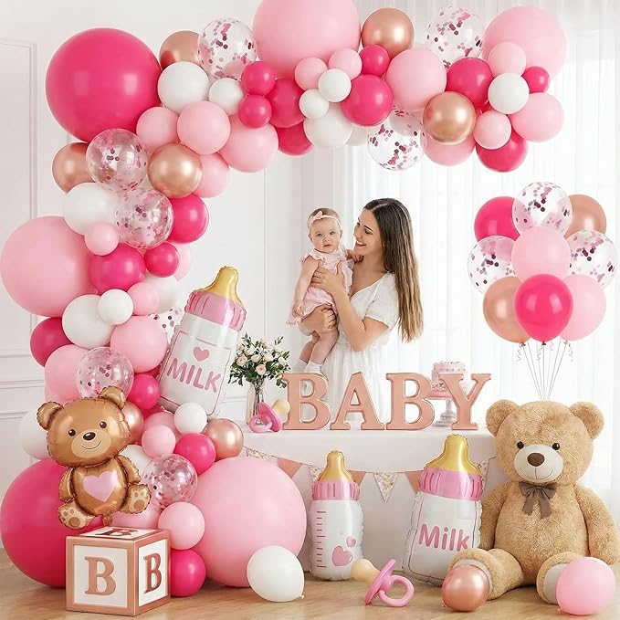 LovesTown Rose Pink Balloon Garland Kit, 150PCS Arch Kit Confetti Pink Metallic Latex Balloons for Wedding Engagement Birthday Party Decorations (Pack of 2)