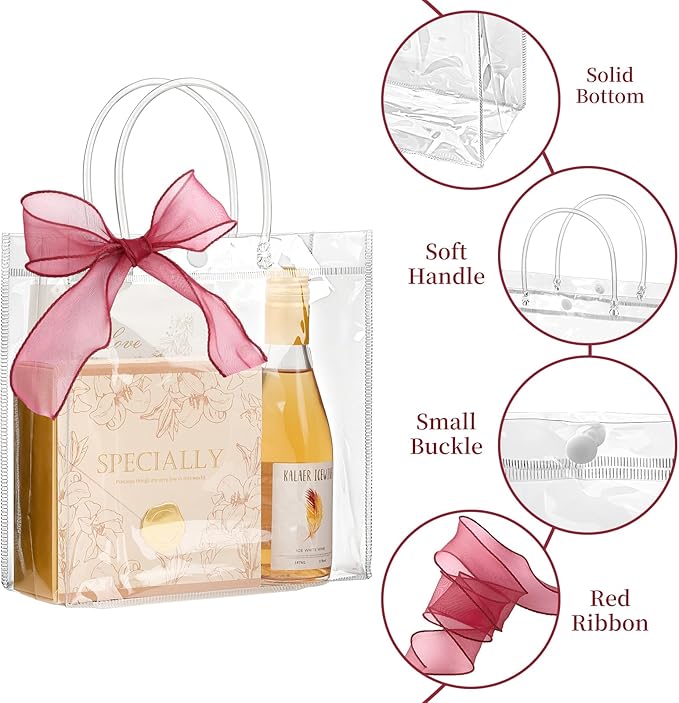 Jutieuo 24 PCS Clear Gift Bags with Handles, 7.9 x 7.9 x 3.2 Inches Reusable Plastic Goodie Bag Transparent Party Favor Bags Bulk for Weddings Birthdays Events, Classrooms & Celebrations