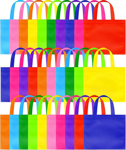 GITMIWS 60 Pieces Non-Woven Party Tote Bags - 9.8'' x8.3'' Reusable Gift Bags, 10 Colors Rainbow Tote Bag Foldable Shopping Bags with Handles for Kids Birthday Party Supplies Snacks DIY Painting