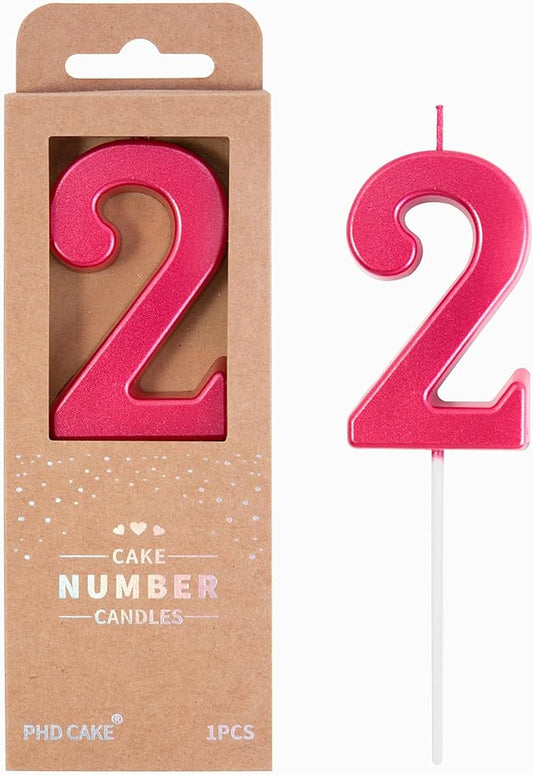 PHD CAKE 2.76 Inch Modern Red 2 Number Birthday Candles, Red Number Candles, Cake Number Candles, Party Celebration