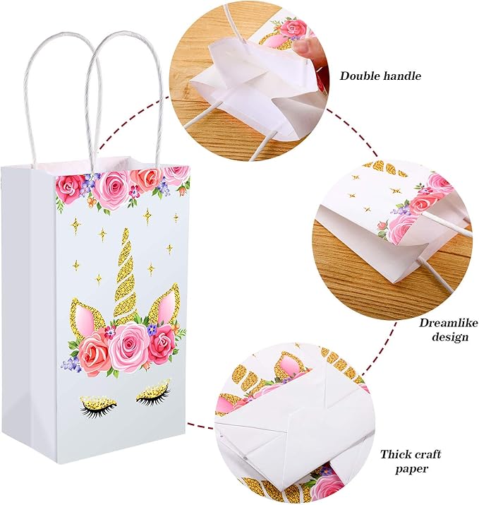 SATINIOR 12 Packs Unicorn Party Favor Bags, Unicorn Goodie Treat Gift Candy Bags with Handle Theme Goody Bag for Birthday Party Suppliers Baby Shower