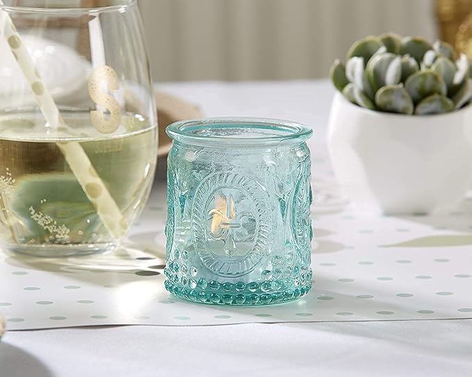 Kate Aspen Tea Light Holder - 24PCS - Vintage Glass Tealight Candle Holders, Perfect Wedding Favor, Bachelorette Favor or Bridal Shower Favor - Blue