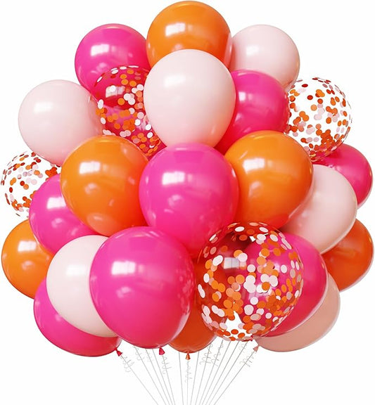 Pink and Orange Latex Balloons, 50pcs 12 Inches Light & Hot Pink Orange with Confetti Balloons for Wedding, Birthday, Baby Shower Tropical Party Decorations