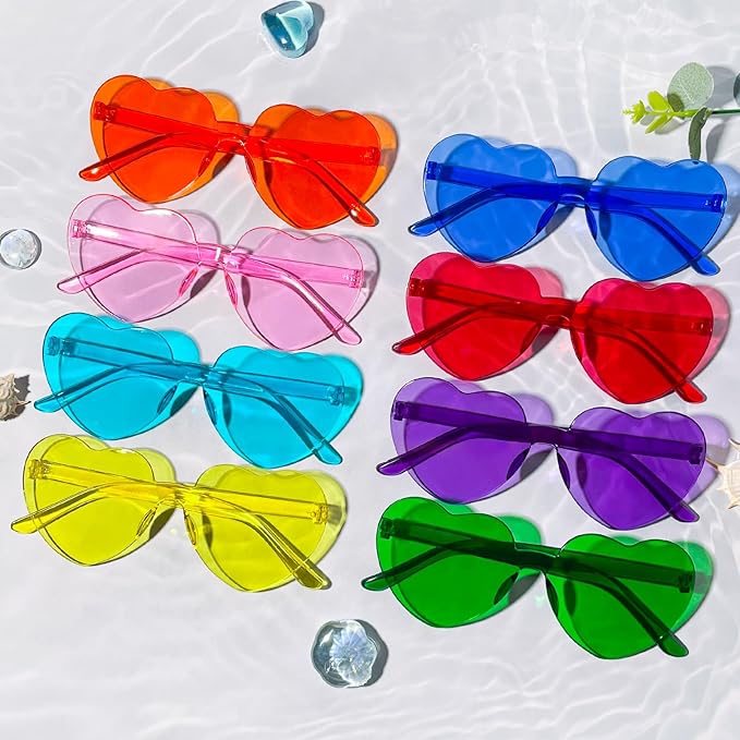 Pibupibu 36 Pcs Rimless Heart/Star/Butterfly/Flame/Cateye Party Sunglasses Bulk for Women Men, Fun Bachelor Party Glasses