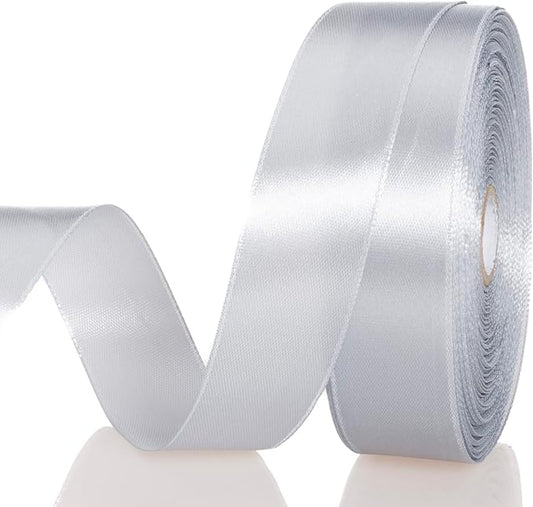 YASEO 1 Inch Silver Solid Satin Ribbon, 50 Yards Craft Fabric Ribbon for Gift Wrapping Floral Bouquets Wedding Party Decoration