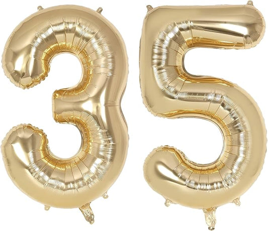 Champagne Large Number 35 Balloon, 40 Inch Light Gold Foil Helium Number Balloons, Giant Mylar Number 35 Balloons for 35 Years Old Birthday Party Anniversary Decorations (Champagne Gold 35)