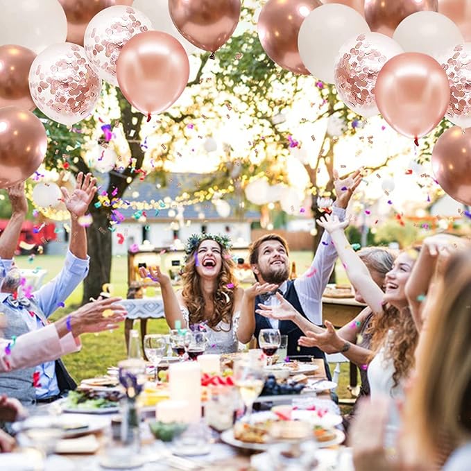 Rose Gold Confetti Balloons - 50pcs 12 Inch Metallic Rose Gold and White Latex Balloons for Bridal Shower Sweet 16 Birthday Wedding Anniversary Party Decorations