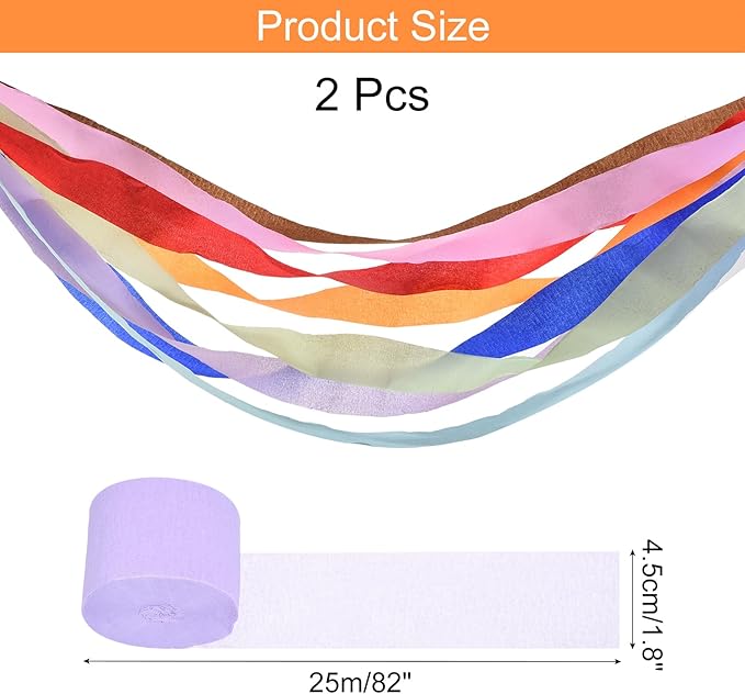 Crepe Paper Roll, Light Purple Crepe Paper Streamers Sheets, [for Party Streamer Decorations, Birthday Party] - 1.8 Inch x 82 ft / 2 Roll