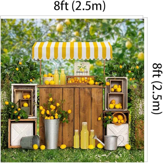 Kate 8x8ft Summer Lemon Shop Backdrops for Photography Lemonade Theme Party Decoration Background Lemon Juice Lemon Tree Backgrounds Sweet Baby 1st Birthday Party Studio Backdrop