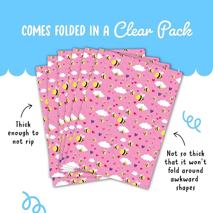CENTRAL 23 Pink Wrapping Paper - 6 Sheets Of Gift Wrap - Bumble Bee And Heart Design - Girls Wrapping Paper For Birthday Baby Shower Valentine's Day - Recyclable
