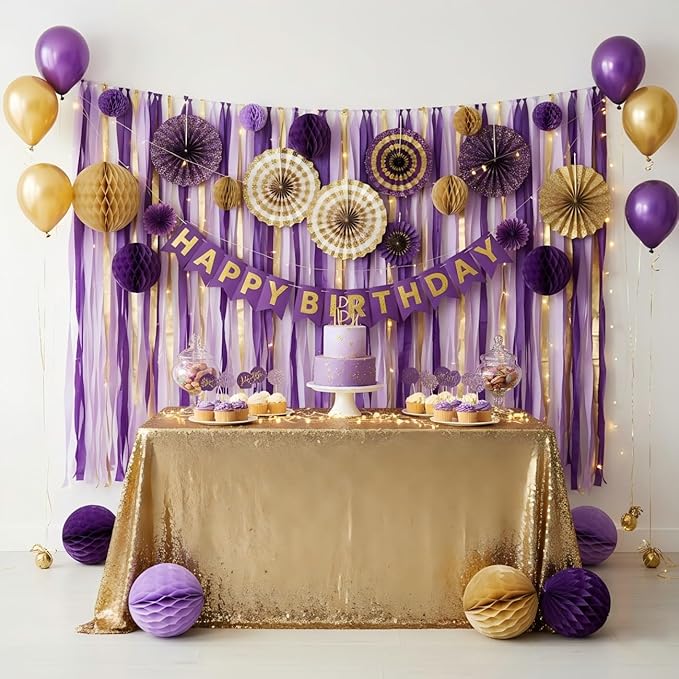 CC wonderland zone 6 Rolls Purple and Gold Crepe Streamers Paper for Birthday Party Decorations