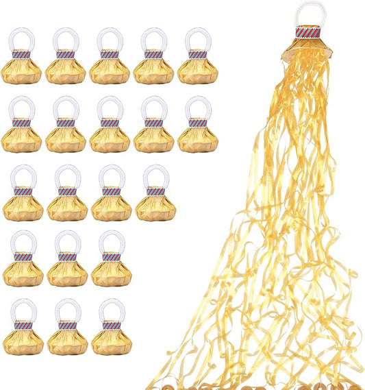 Confetti Poppers, 20 Pack Plastic No Mess Streamers, Party Poppers for Birthday,Wedding,Celebrations,Graduation Party (Gold, 20 Pack)