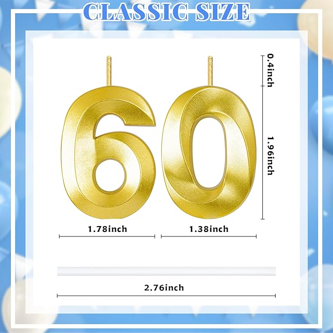 60th Birthday Candles for Cake,Birthday Decorations for Him Her,Number Candles for Cake Toppers Party Anniversary