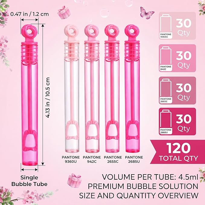 Lunmon 120 Pcs Pink Mini Bubble Wands Bulk Pink Party Favors Princess Toys Gifts for Kids Bachelorette Wedding Baby Shower Birthday Party Supplies Goodie Bag Stuffers Summer Outdoor Classroom Prizes