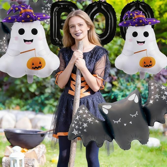 Halloween Balloons Decorations Bat Ghost Balloons BOO Foil Balloon Kit for Halloween Themed Party Supplies Spooky Birthday Party Decorations Balloon Sets-9 Pcs