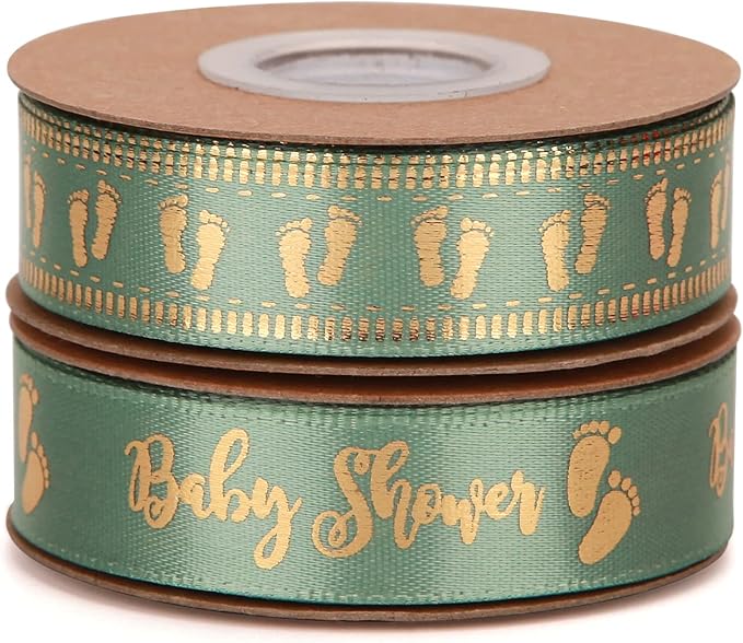 Meseey 20 Yards Baby Ribbon Foot Print Sage Green Ribbons for Crafts Cake Baby Shower Birthday,Gift Wrapping, Party Decoration (sage Green)