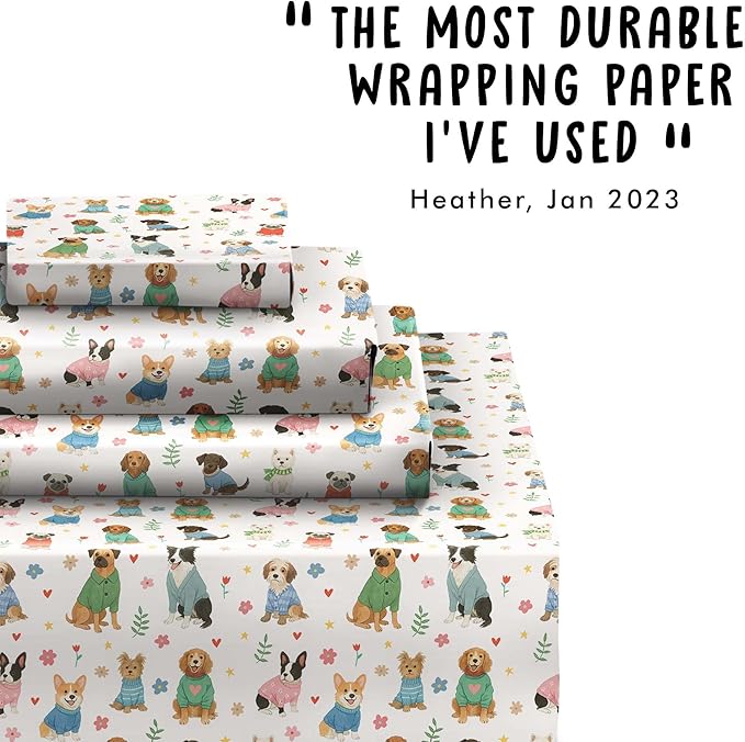 CENTRAL 23 Cute Dog Wrapping Paper - 6 Sheets Of Gift Wrap - Colorful Pets In Sweater - Birthday, Christmas, Easter, Baby Shower - Pet Lovers, All Occassions, Animal Parties All Occasion