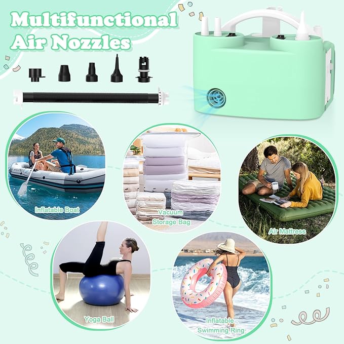 AXHJ Electric Balloon Pump, Portable Electric Air Balloon Pump Dual Nozzle Air Blower Pump, Balloon Inflator for Party Decorations