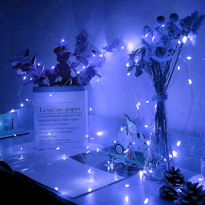 8 Pack Blue Fairy Lights 7Ft 20 LED Twinkle String Lights 3 Modes Battery Operated Waterproof Firefly Starry for Mason Jar Wedding Party 4th of July Christmas Day Table Centerpieces