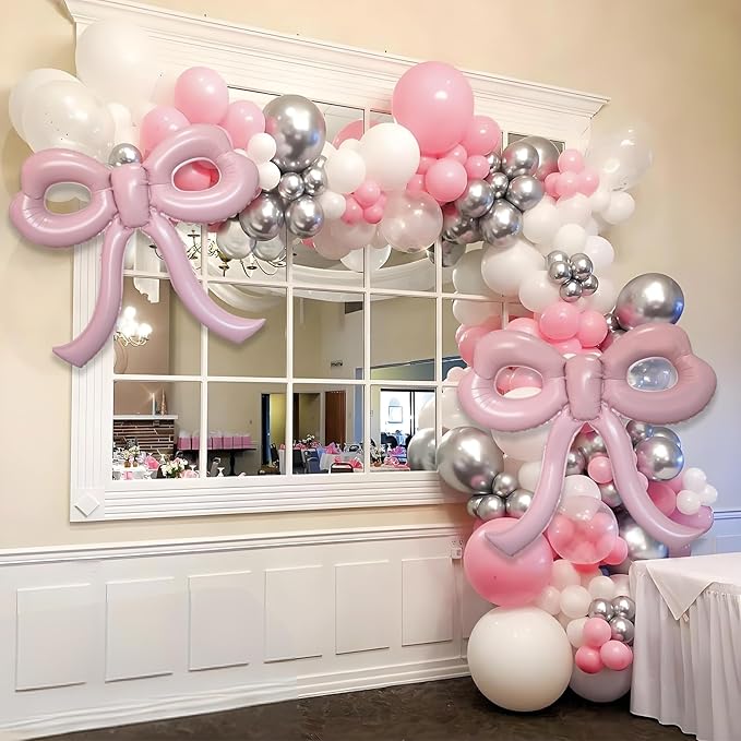 4 Pcs Light Pink Bow Balloons Bow Party Decorations for Girl Women Bow Birthday Decorations Giant Pastel Pink Bow Balloon for Graduation Baby Shower Bridal Wedding Decor Bachelorette Party Supplies