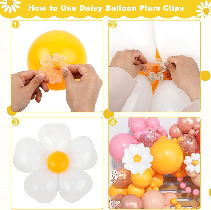 168Pcs Daisy Balloon Arch Garland Kit, Mothers Day Pastel Pink Orange Yellow Confetti Daisy Flower Balloons for Two Groovy One Birthday Floral Boho Girl Baby Shower Wedding Hippie Party Decorations