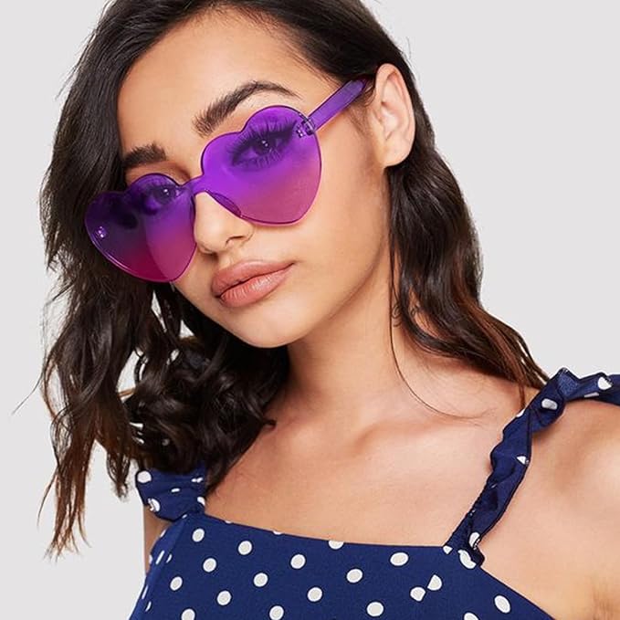 14/42 Pack Heart Sunglasses for Women, Fun Cute Rimless Transparent Candy Color Heart Glasses Party Favors