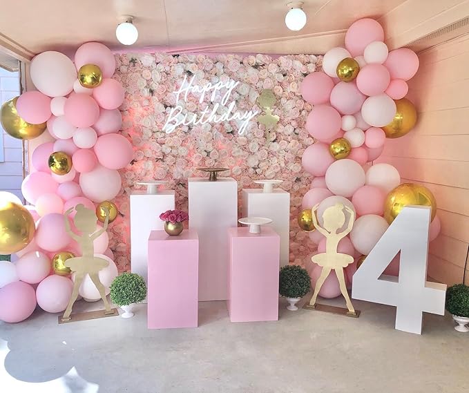 Pink and White Balloon Arch Kit, 121PCS Pink and Gold Balloon Garland Pastal Pink White Gold Confetti Balloons for Girls Birthday Baby Shower Wedding Bridal Shower Party Decorations