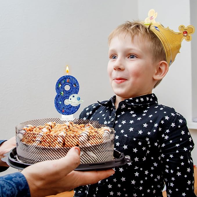 HXOUSE Spaceship Number 8 Birthday Candles - Outer Space Universe Birthday Candles for Cake, 8 Candle Topper for Anniversary Celebrations, Astronaut Rocket Party Decorations for Boys