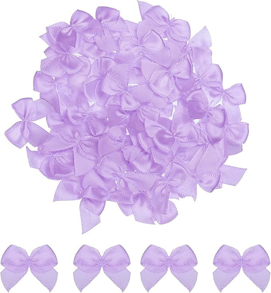 MECCANIXITY 50Pcs Mini Ribbon Bow 1" Mini Fabric Satin Ribbon Flower Bows for Craft DIY Sewing Wedding Birthday Party Purple
