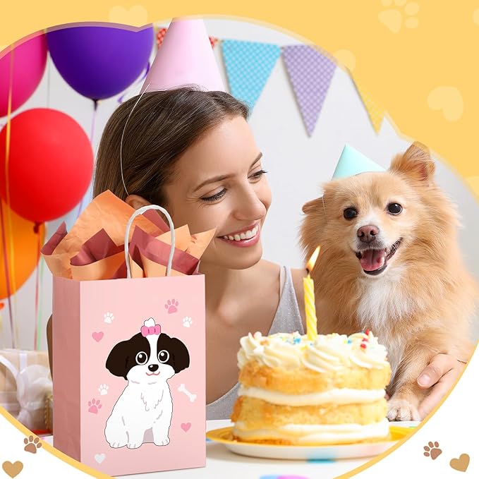 Zhanmai 48 Pcs Dog Birthday Party Favors Bags Bulk for Goodie Gifts Cute Puppy Candy Treat Paper Bags with Handles for Dog Birthday Party Decoration Supplies Pet Adoption
