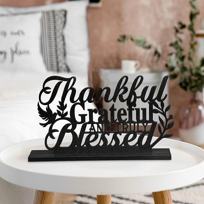 Geetery Inspirational Table Centerpieces Wooden Religious Inspirational Home Decoration Motivational Blessed Table Decor for Home Kitchen Office Faith Christian Gifts Supplies Decor(Thankful)