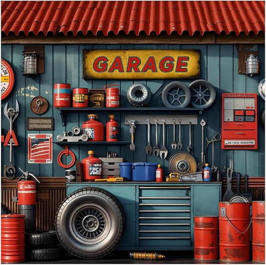 Kate 8x8ft Dad's Garage Decoration Photography Backdrops Vintage Automotive Parts Repair Shop Photo Background Children Baby Shower Backdrop