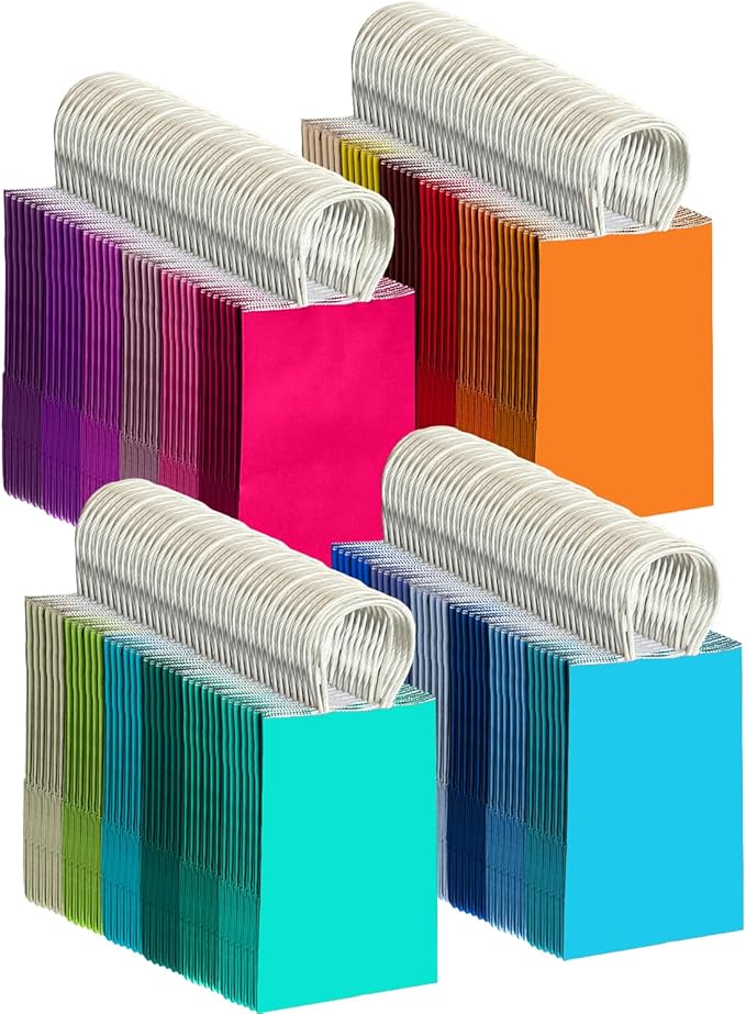qiqee 24 Colors Small Gift Bag with Handles Bulk 24PCS Paper Party Bags 8.3"x6"x3" Multiple Uses (Small Size)