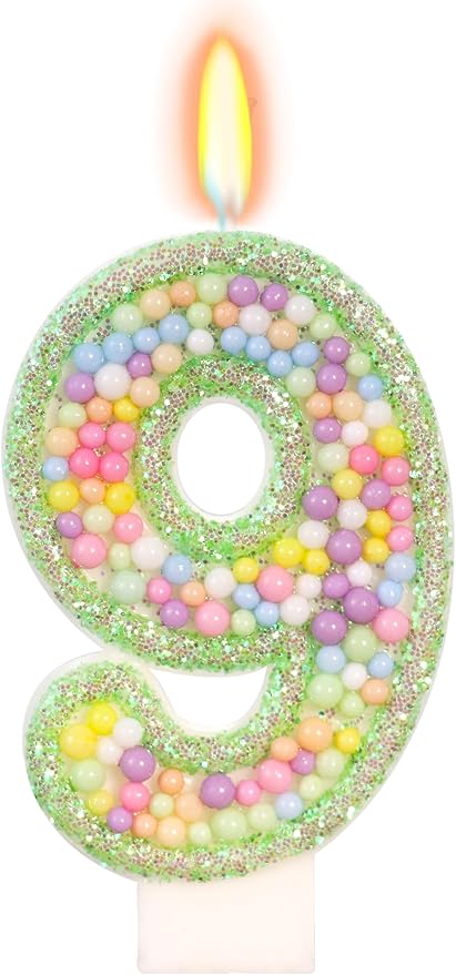 Birthday Candles - Number 9 Candle, Colorful Macaron Candles for Boys/Girls, Green Cake Decorations, Dinosaur Themed Party Supplies