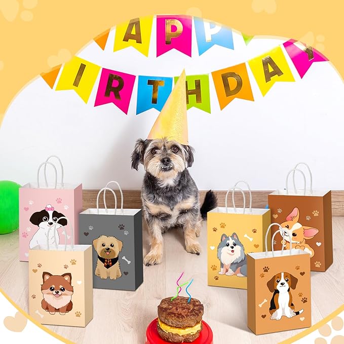 Zhanmai 48 Pcs Dog Birthday Party Favors Bags Bulk for Goodie Gifts Cute Puppy Candy Treat Paper Bags with Handles for Dog Birthday Party Decoration Supplies Pet Adoption