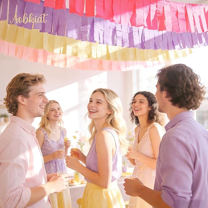AOBKIAT Purple Pink Streamers Party Decorations,5 Rolls Colorful Crepe Paper Streamers for Birthday Baby Shower Wedding Princess Butterfly Fairy Theme Party,DIY Tassel,1.8 Inch x 82 Ft/Roll