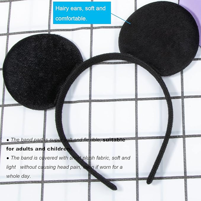 CHuangQi 20pcs Mouse Ears Headband, Solid Black