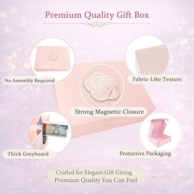 Elegant Small Pink Gift Box for Women with Lid & Accessories - Reusable Magnetic Closure Gift Presentation Set, Romantic and Beautiful Ready-to-Gift Box