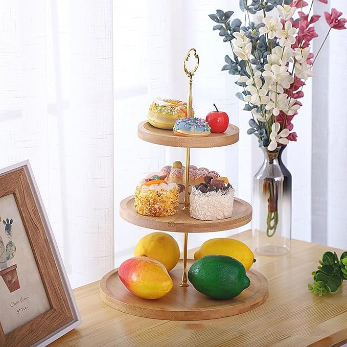 3 Tier Cupcake Stand, BetterJonny Wooden Tiered Tray, Cupcake Display Stand Dessert Stands, 3 Tier Cupcake Serving Stand for Tea Party, Baby Shower, Birthday, Wedding