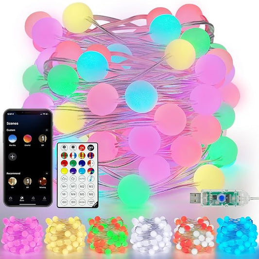 Smart Color Changing String Lights for Bedroom, 33FT 66LED App Control LED Globe Fairy Lights with Remote, Twinkle Light Indoor Outdoor for Girl's Room Party Classroom Decorations