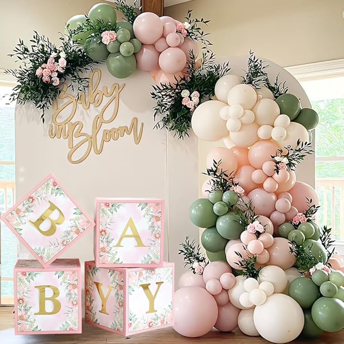 Wildflower Party Decorations Floral Baby Balloon Blocks Boxes with Letters for Girls Baby Shower Birthday Bridal Shower Baby in Bloom Spring Party Decoration