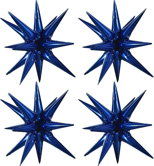 TONIFUL 4 Pcs 22inch 4D Navy Blue Explosion Star Mylar Balloons 14Point Star Balloons for Party Backdrop Christmas,New Year Birthday, Wedding Baby Shower Anniversary Photo Booth Supplies