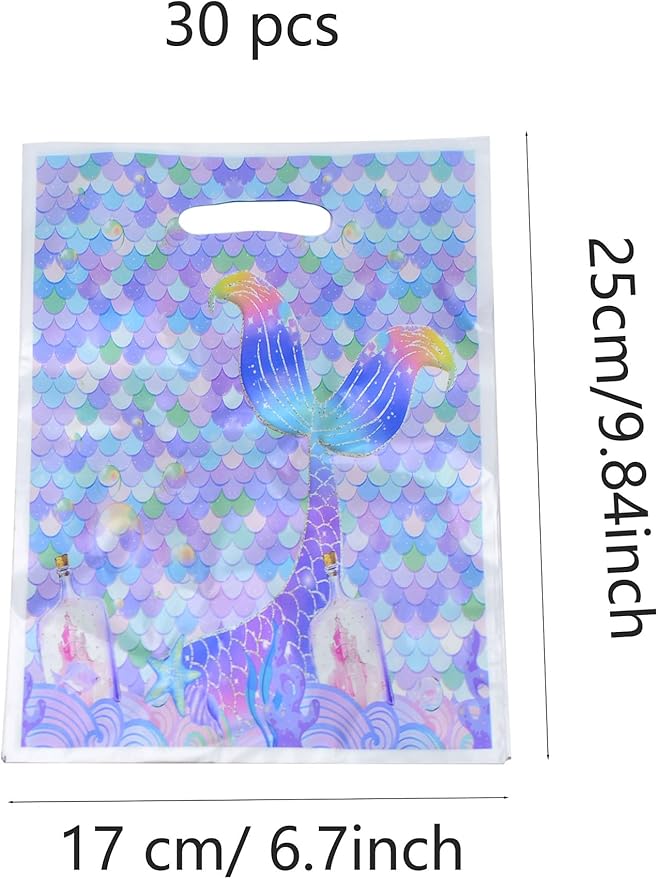 YYaaloa 30pcs Goodie Bags Party Favor Plastic Candy Gift Loot Bulk for Birthday Baby Shower Return Gift (Light Purple-Mermaid)