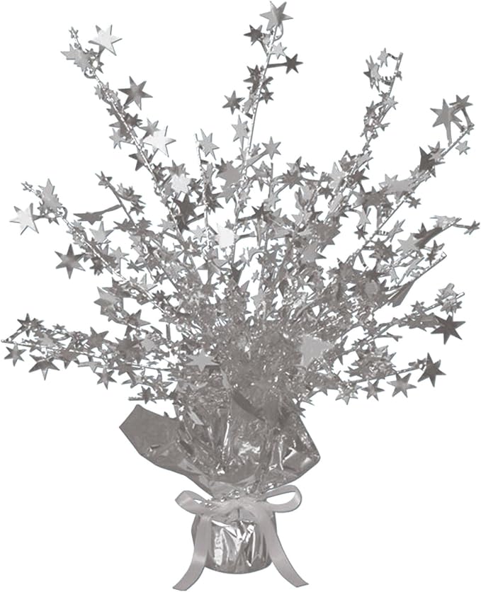 Beistle Star Gleam ‘N Burst Centerpiece, Silver Metallic Table Display for Weddings, New Year’s Celebrations, Birthday Parties, and Elegant Themed Events, 15”