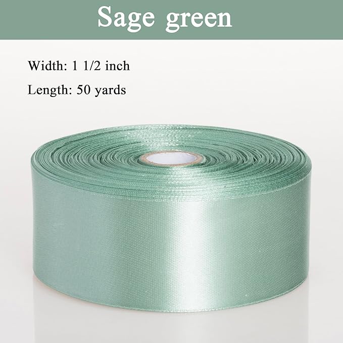 YASEO 1 1/2 Inch Sage Green Solid Satin Ribbon, 50 Yards Craft Fabric Ribbon for Gift Wrapping Floral Bouquets Wedding Party Decoration