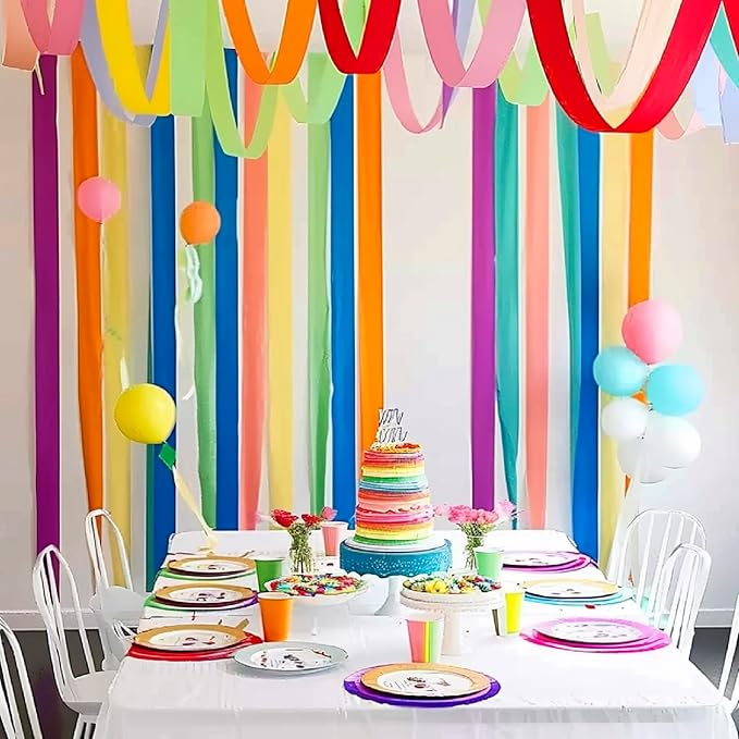 Rainbow Party Decorations, 12 Rolls Crepe Paper Streamers, 984ft 12 Rainbow Streamers for Birthday Baby Shower Engagement Wedding Office Back to School Supplies Party Decorations DIY Art Crafts