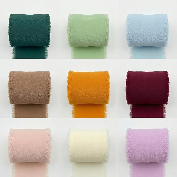 9 Pack Chiffon Ribbon 1.5 Inch x 22.5 Yards Total, Handmade Fringe Silk Ribbon for DIY Crafts, Junk Journal Supplies, Gift Wrapping, Wedding Invitations and Corsage Wristlet