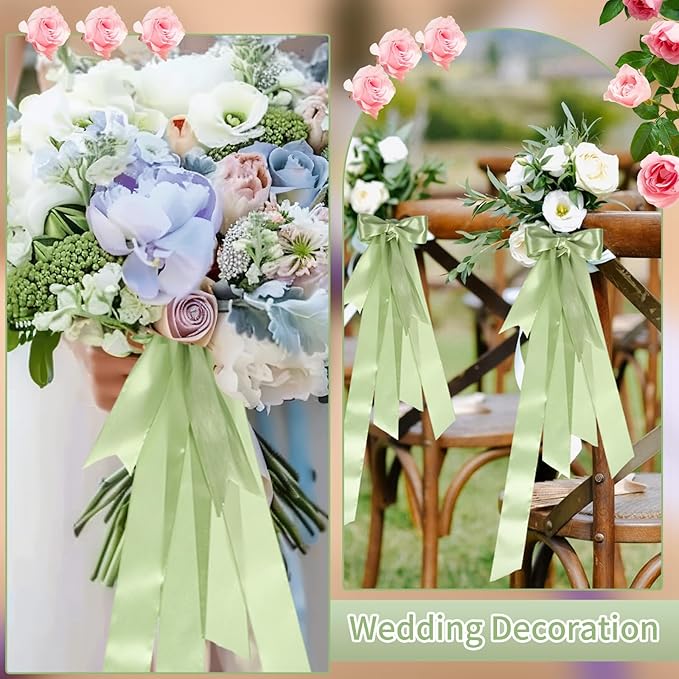 woric Sage Green Ribbon 1 1/2 Inch 60 Yards Light Green Satin Ribbon for Graduation Leis Mothers Day Gift Bags Baskets Wedding Decor Baby Shower DIY Crafts Flower Bouquet